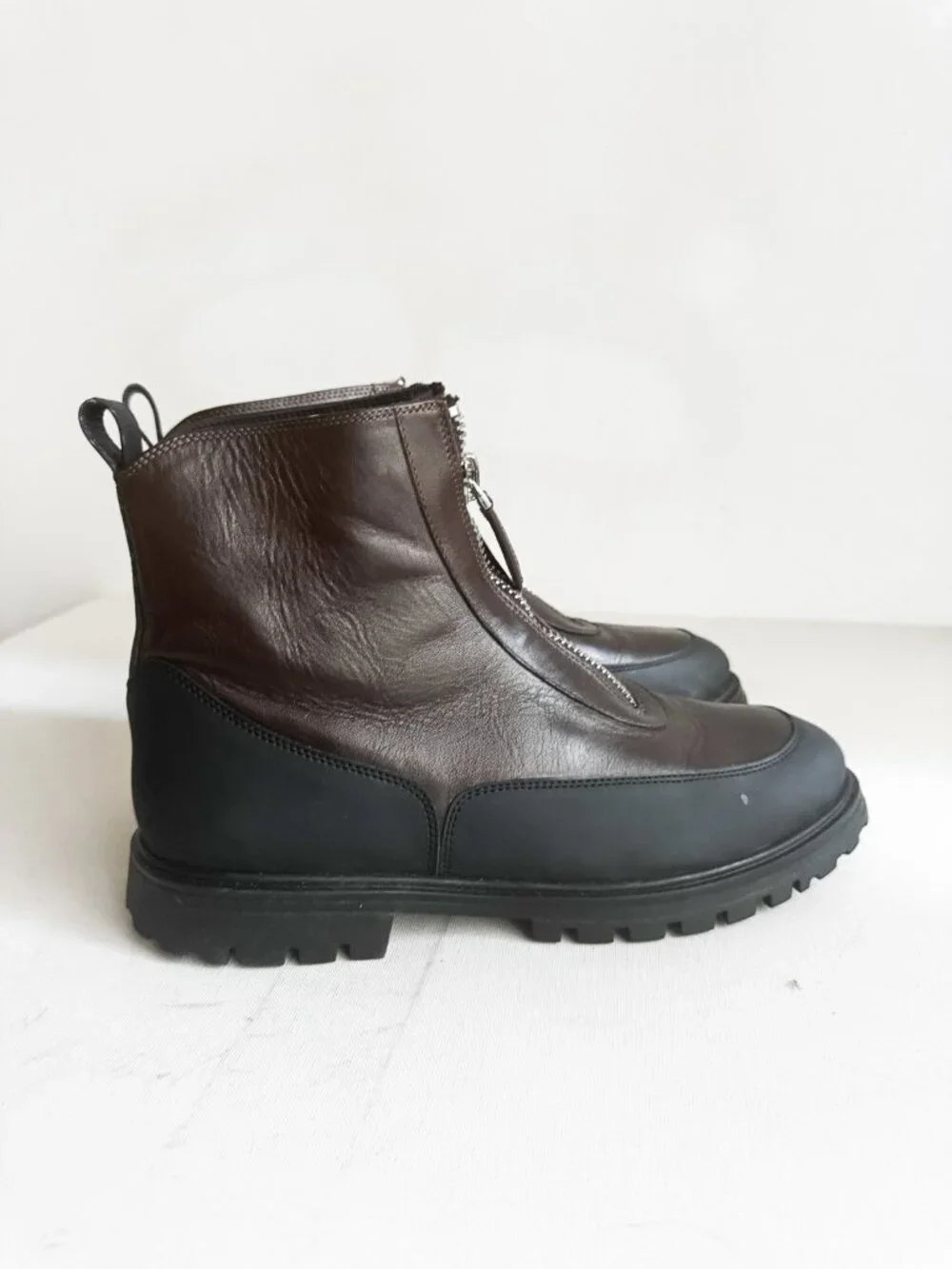 Ron White Shearling Lined Waterproof Leather Zip Closure Winter Snow Boots 41